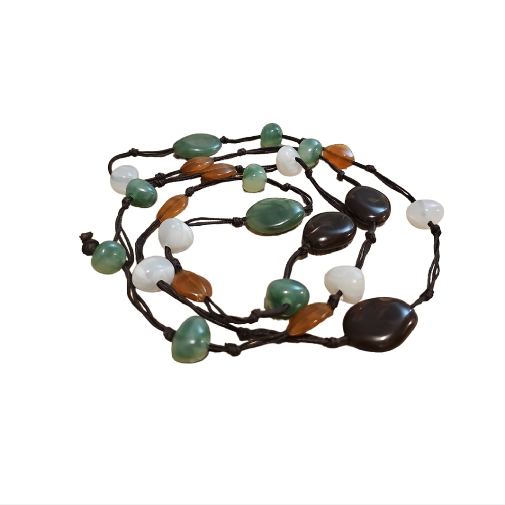 Handmade,Vintage Naturale Stone ( Jadine,Sardonyx,Opal )Long Necklace. - Picture 4 of 6
